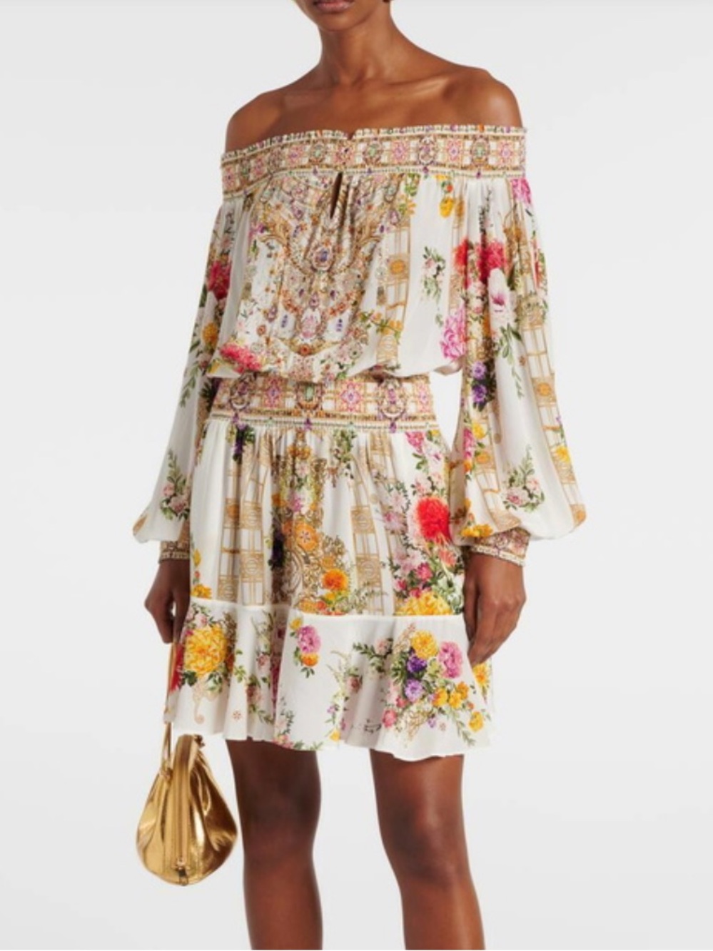 Camilla Off Shoulder Short Dress on Egyptian Rose 100% Silk size Small